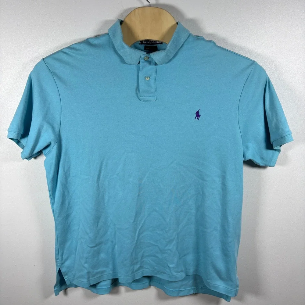 Polo Ralph Lauren Mens XXL Custom Fit Light Blue Purple Pony Polo Shirt - Picture 2 of 5